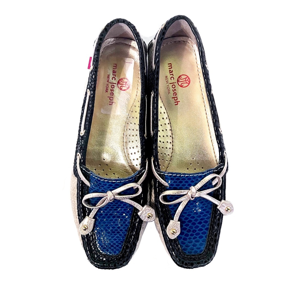 Marc Joseph Snake Loafers in Davey Cream and Gold, Size 6